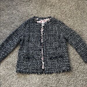 Women Blazer Black Tweed Jacket with pocket Size Medium